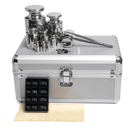 Stainless Steel Standard Weights 25-Piece Set for Precise Weighing – stainless calibration weights, case, tweezers and cloth for lab and jewelry use