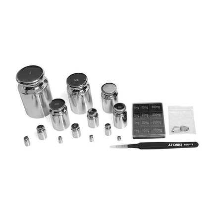 Stainless Steel Standard Weights 25-Piece Set for Precise Weighing – polished calibration weights from 1 mg to 1 kg with tweezers and labels