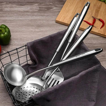 Stainless Steel Kitchen Utensil Set With Hollow Handles For Cooking - 304 stainless steel ladle slotted spoon spatula with hanging hole