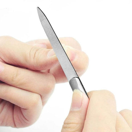 Stainless Steel Nail File 95mm For Everyday Nail Care — compact corrosion‑resistant file with concave grip for precise home and travel grooming