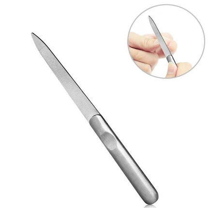 Stainless Steel Nail File 95mm For Everyday Nail Care - compact corrosion-resistant file with concave fingerprint handle for precise shaping