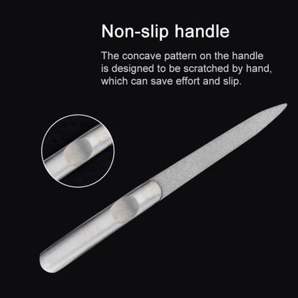 Stainless Steel Nail File 95mm For Everyday Nail Care — compact stainless steel file with concave non-slip handle for secure grip and precise shaping