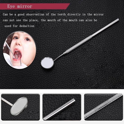 Stainless Steel 4-In-1 Dental Tool Set For Home Use - close-up of stainless steel dental eye mirror showing handle and reflective head for at-home checks