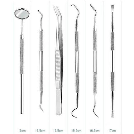 Stainless Steel Dental Tools Set, 6 In 1 Black Box - 6-piece 304 stainless dental kit with dragon scale non-slip grip for home, students, clinics