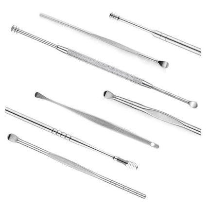 Stainless Steel Double-Ended Ear Scoop Three-Piece Set For Ear Cleaning - stainless steel rotating tips and textured grip for safe earwax removal