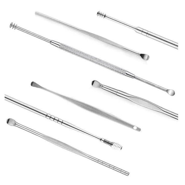 Stainless Steel Double-Ended Ear Scoop Three-Piece Set For Ear Cleaning - stainless steel rotating tips and textured grip for safe earwax removal