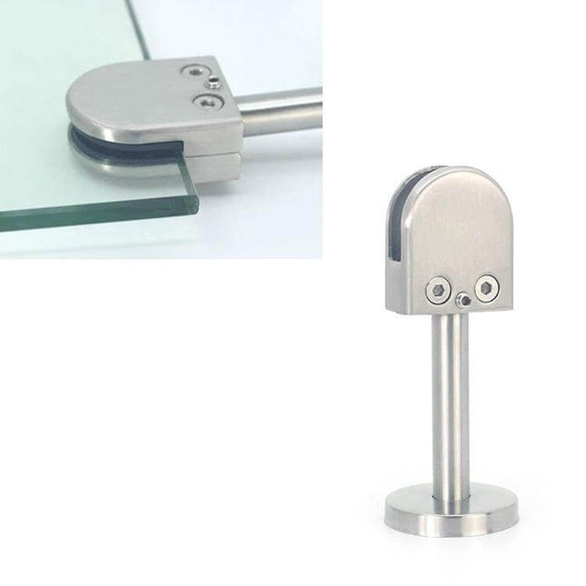 Stainless Steel Fish Mouth Clip With Support Rod 14x60mm securing glass panel on stainless support rod, satin finish, fits 8–12mm glass