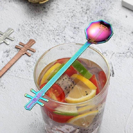 Stainless Steel Coffee Mixing Spoon Guitar Shaped - titanium-plated 304 stainless steel guitar-shaped stirrer in glass with fruit and dessert