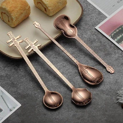 Stainless Steel Coffee Mixing Spoon Guitar Shaped - titanium plated 304 stainless steel guitar-shaped stirring spoon for coffee and desserts