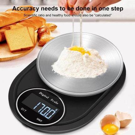 Stainless Steel Kitchen Scale For Everyday Home Use – compact digital scale with 13cm pan weighing flour and egg for precise recipes
