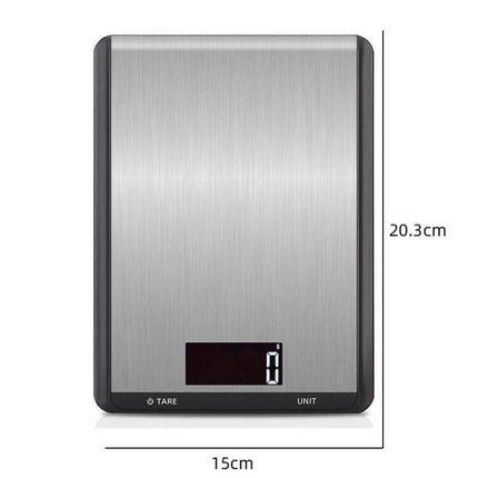 Stainless Steel Kitchen Scale With Large Pan For Everyday Baking - sleek stainless digital scale 15x20.3cm with backlit LCD, tare and unit buttons