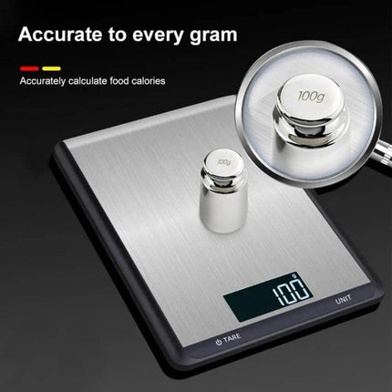 Stainless Steel Kitchen Scale With Large Pan For Everyday Baking - brushed stainless surface LCD tare unit buttons