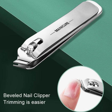 Stainless Steel Nail Knife Set Light Pink for Everyday Manicures - high carbon beveled nail clipper close-up with PU case components