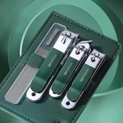 Stainless Steel Nail Knife Set Light Pink for Everyday Manicures compact kit with three pliers nano nail file and PU leather case