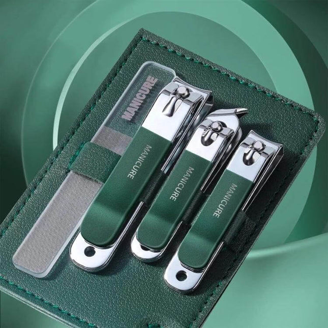 Stainless Steel Nail Knife Set Light Pink for Everyday Manicures compact kit with three pliers nano nail file and PU leather case