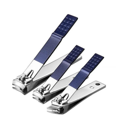 Stainless Steel Nail Clipper Set For Home Manicure - 3-piece stainless steel clippers with textured blue ABS handles for nails, brows, and grooming
