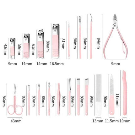 Stainless Steel Nail Clipper Set With Leather Case Pink – Portable 12-piece stainless steel manicure set with pink PU leather case