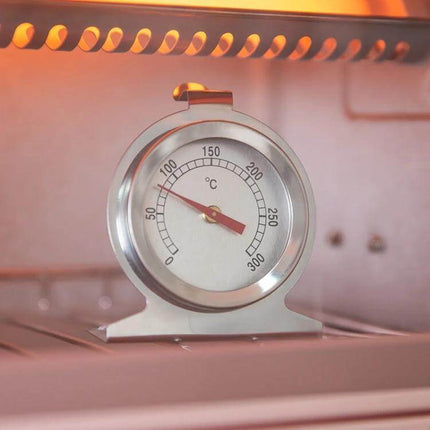 Stainless Steel Oven Thermometer For Home Cooking Essentials placed on oven rack showing 0–300°C range for accurate baking, roasting and grilling