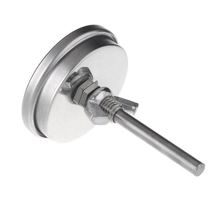 Stainless Steel Oven Thermometer for BBQ Grilling with Dual Display - close-up of stainless probe and adjustment nut, anti-fog glass housing