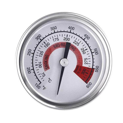 Stainless Steel Oven Thermometer for BBQ Grilling with Dual Display showing round dial, stainless body, clear anti-fog glass and temperature markings
