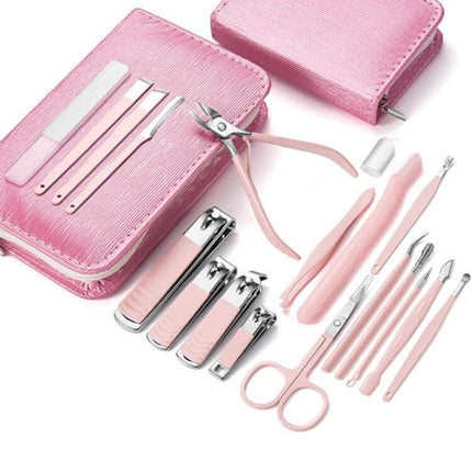 Stainless Steel Nail Clipper Set With Leather Case Pink - portable 12-piece stainless steel manicure kit in pink PU leather case