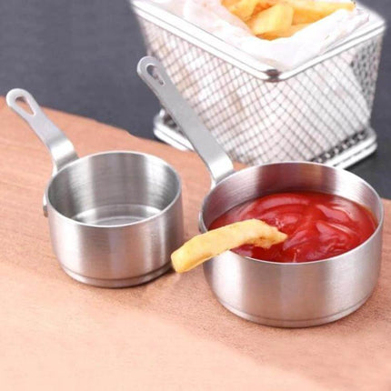 Stainless Steel Sauce Handle Mini Pot Size S For Everyday Cooking - compact stainless steel sauce pot with handle shown with ketchup and fries