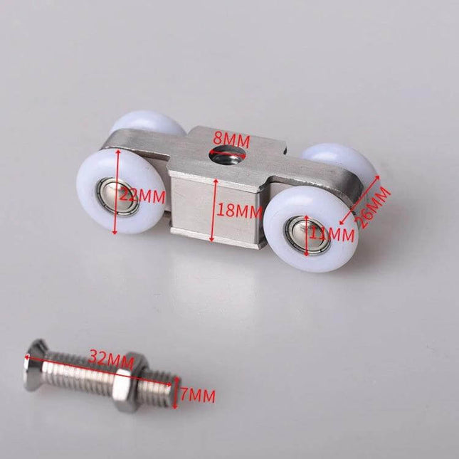 Stainless Steel Sliding Door Wheel Set 8-Wheel Quiet Operation stainless steel 22mm x 26mm wheels with mounting bolt, corrosion-resistant hardware