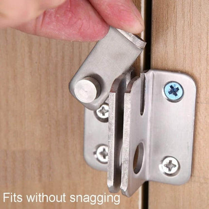 Stainless Steel Sliding Door Latch With Screw Small Left Open installed on wooden cabinet showing brushed finish and corrosion-resistant solid stainless steel