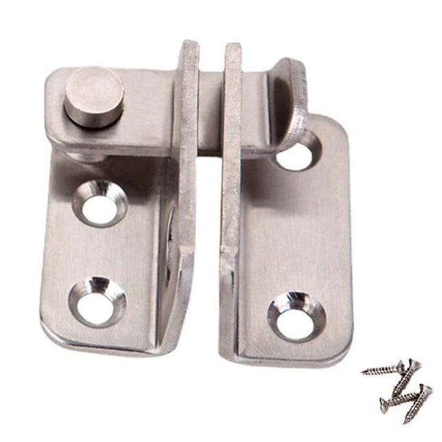 Stainless Steel Sliding Door Latch With Screw Small Left Open in brushed stainless steel for small sliding doors, includes matching screws