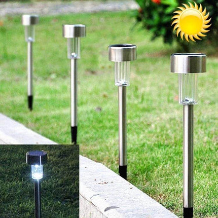 Stainless Steel Solar Garden Light For Outdoor Pathways - stainless steel pathway stake lamp illuminating yard edges