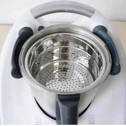 Stainless Steel Steamer Basket for Thermomix, Two-Layer Veg and Rice - stainless steel two-tier basket shown inside Thermomix TM5/TM6
