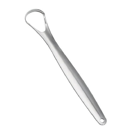 Stainless Steel Tongue Scraper For Oral Care, 14.6 Cm Long - 304 stainless steel scraper with ergonomic grip and water droplet finish for fresher breath