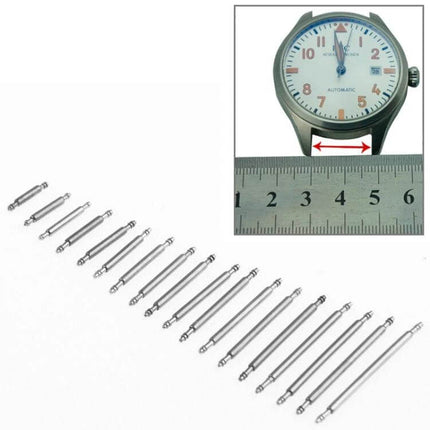 Stainless Steel Watch Band Spring Bars Kit For Easy Replacement 8-25mm - assorted double-shoulder pins with ruler showing lug width