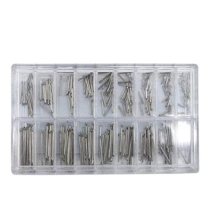 Stainless Steel Watch Link Pins And Cotter Bars 6-23mm, 2 Sets - 360-piece organized kit with assorted sizes in clear plastic case