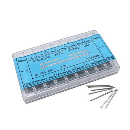 Stainless Steel Watch Link Pins And Cotter Bars 6-23mm, 2 Sets - 360-piece organized kit with sizes 6mm-23mm in clear plastic case