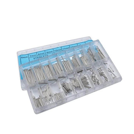 Stainless Steel Watch Link Pins And Cotter Bars 6-23mm, 2 Sets - 360-piece stainless steel watch pin and cotter bar kit organized by size