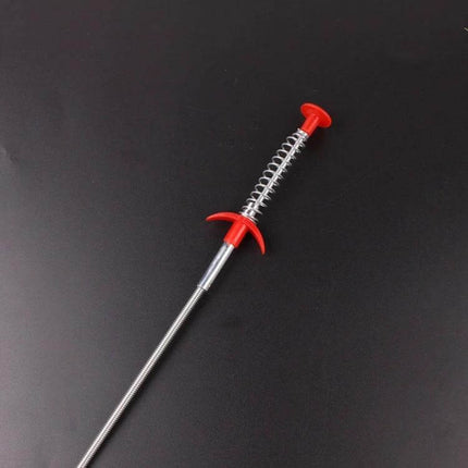Stainless Steel Wire Sink Cleaning Hook, 60cm Sewer Dredge Tool - stainless steel drain hook with red handle for pulling hair and debris from sinks and tubs