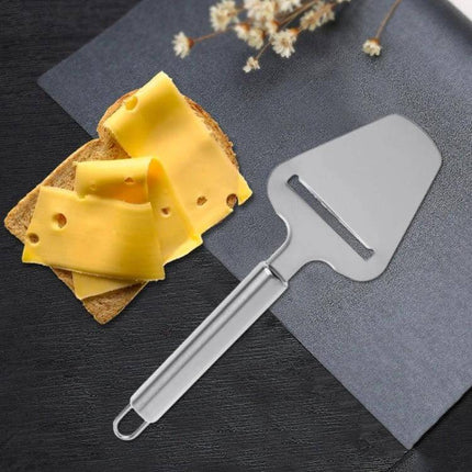 Stainless Steel Cheese Slicer Shovel For Daily Kitchen Use - professional stainless steel slicer with round handle shown next to sliced cheese