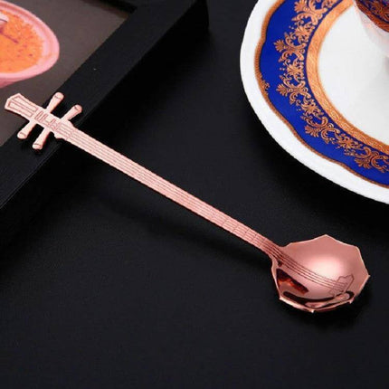 Stainless Steel Coffee Mixing Spoon Guitar Shaped - rose gold titanium plated 304 stainless steel musical instrument stirring spoon for cups and desserts