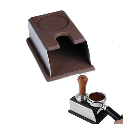 Stainless Steel Espresso Tamper Stand For Home Barista Use - stainless steel body with silicone top, keeps tamper off counter and within reach