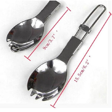 Stainless Steel Folding Spork Two Piece Set for Camping - compact foldable silver spork and fork combo for hiking, travel, picnics, collapsible stainless utensil