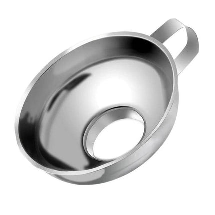 Stainless Steel Food Funnel 10.9 cm Large Mouth For Easy Use - 304 stainless steel funnel with large mouth, narrow spout and handle for pouring jars and bottles