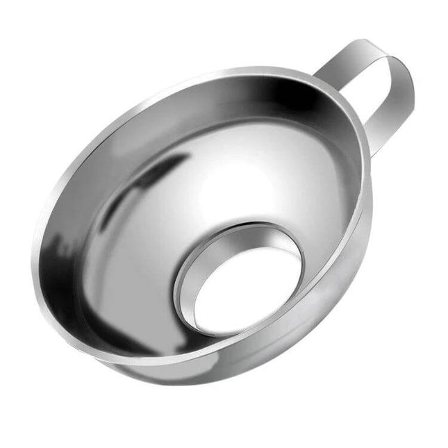 Stainless Steel Food Funnel 10.9 cm Large Mouth For Easy Use - 304 stainless steel funnel with large mouth, narrow spout and handle for pouring jars and bottles