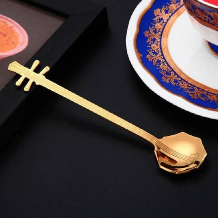 Stainless Steel Coffee Mixing Spoon Guitar Shaped gold titanium-plated musical instrument stirrer for cups and mugs