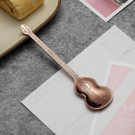 Stainless Steel Coffee Mixing Spoon Guitar Shaped - rose gold titanium-plated 304 stainless steel guitar spoon for stirring coffee, milk, desserts