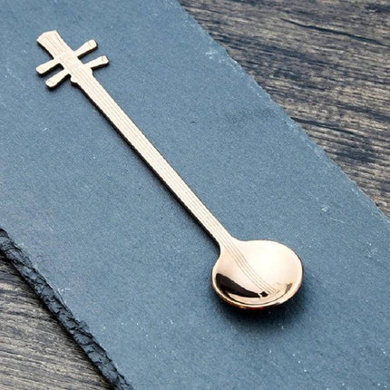 Stainless Steel Coffee Mixing Spoon Guitar Shaped titanium-plated 304 stainless steel musical instrument stirring spoon for coffee and desserts