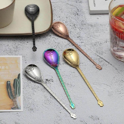 Stainless Steel Coffee Mixing Spoon Guitar Shaped - titanium plated 304 stainless steel guitar-shaped stirring spoon set for coffee, milk, desserts