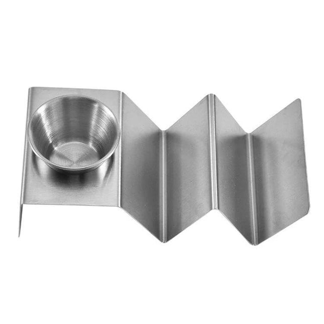 Stainless Steel Pancake Rack With Cup For Breakfast Buffet Serving - 430 stainless steel rust-resistant upright pancake display with integrated topping cup