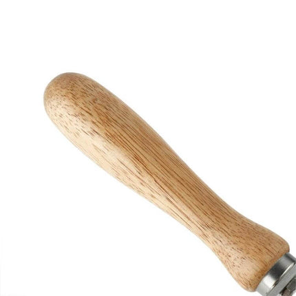 Stainless Steel Rolling Pin With Wooden Handle For Pizza And Snacks - close-up of wooden handle on stainless steel rolling pin