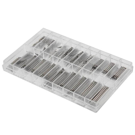 Stainless Steel Watch Band Spring Bars Kit For Easy Replacement 8-25mm - organized clear case with assorted double-shouldered spring bars for watch straps